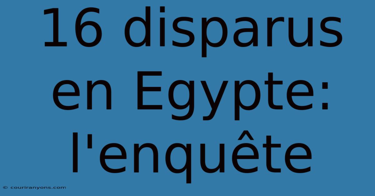 16 Disparus En Egypte: L'enquête