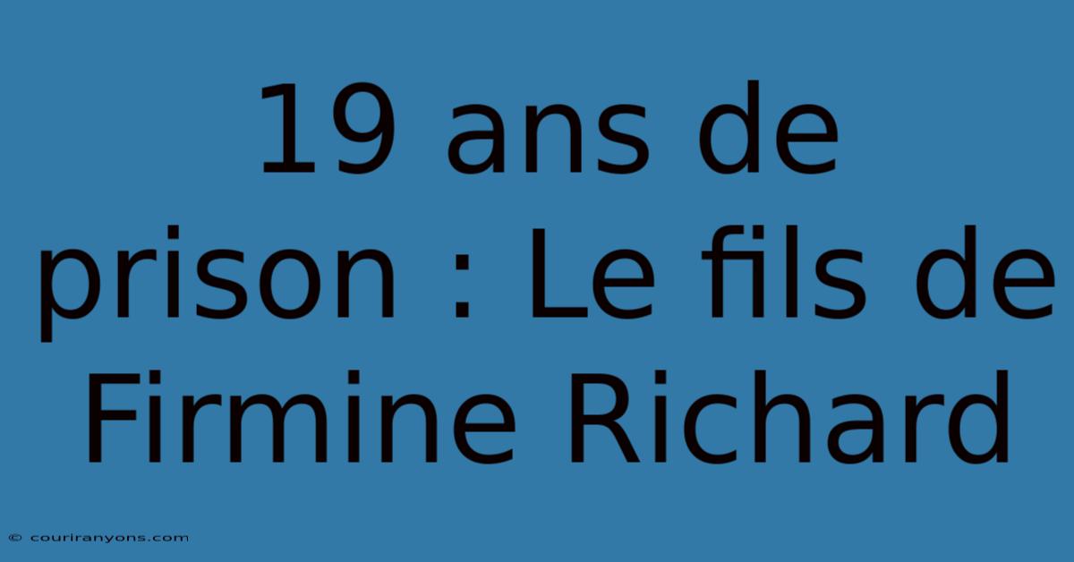 19 Ans De Prison : Le Fils De Firmine Richard