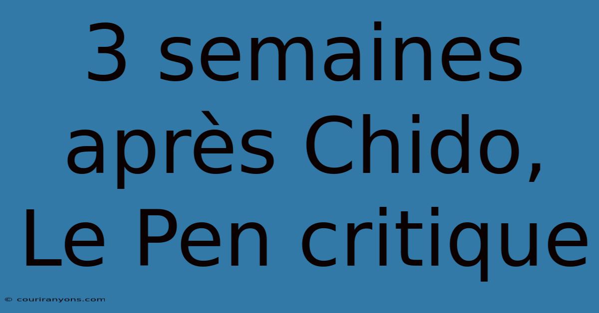 3 Semaines Après Chido, Le Pen Critique