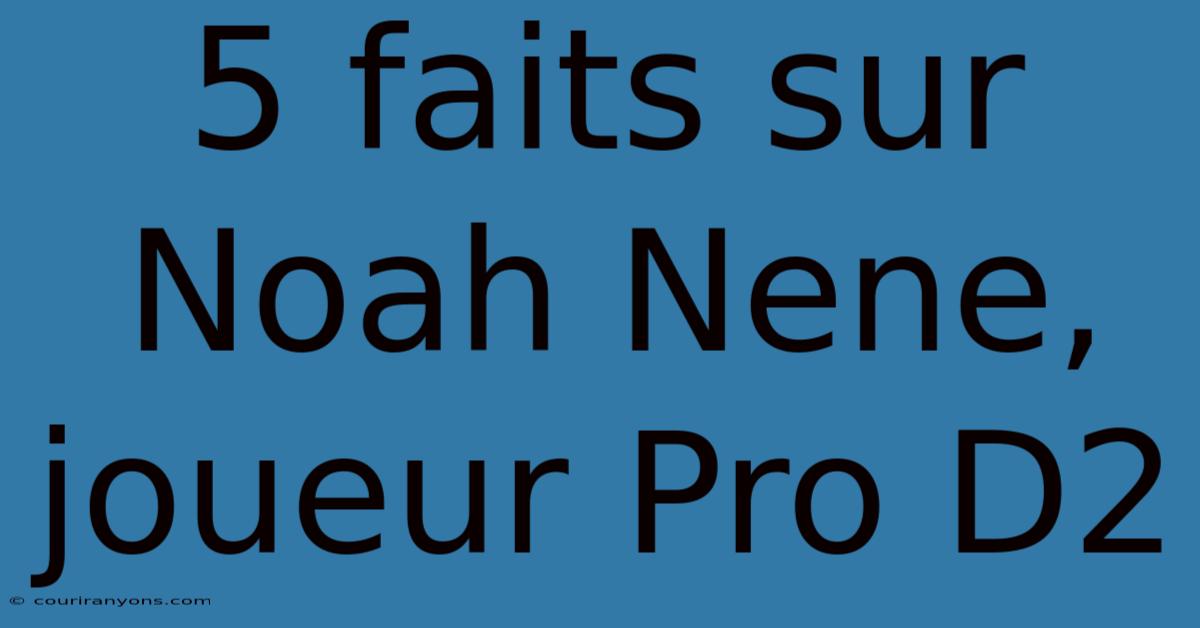 5 Faits Sur Noah Nene, Joueur Pro D2