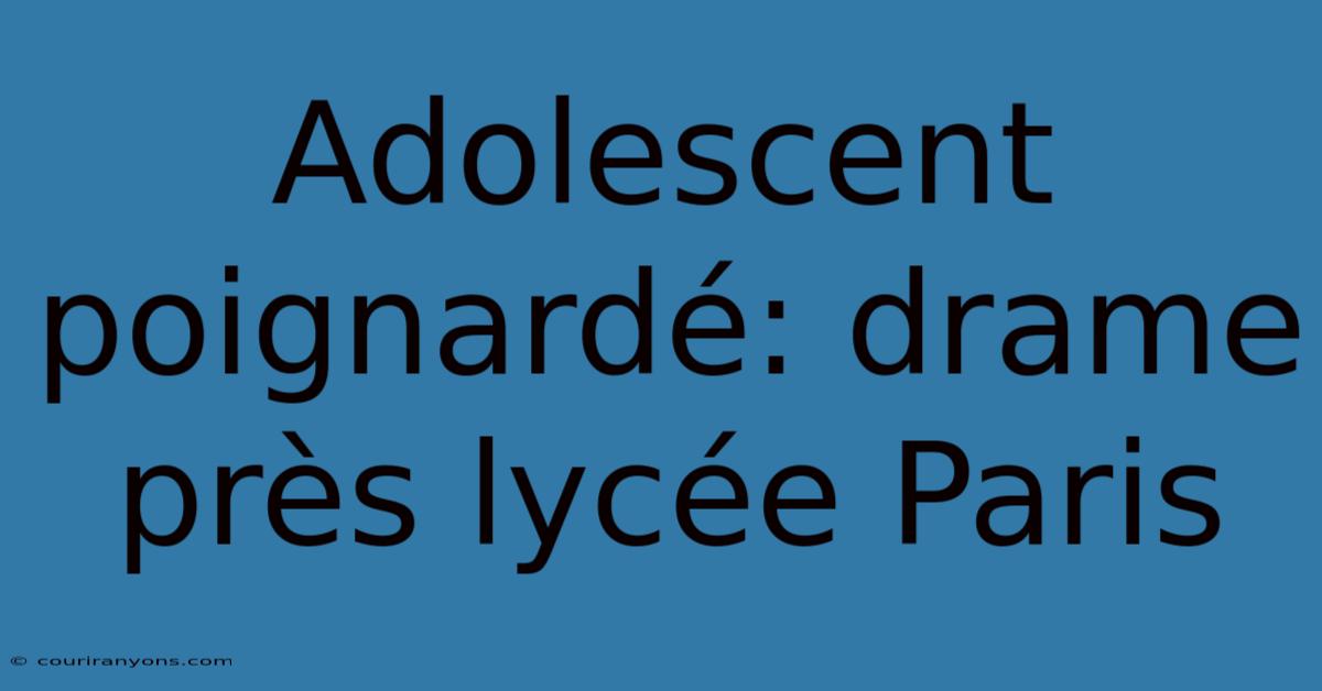 Adolescent Poignardé: Drame Près Lycée Paris