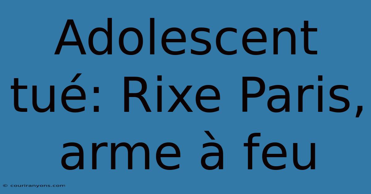 Adolescent Tué: Rixe Paris, Arme À Feu