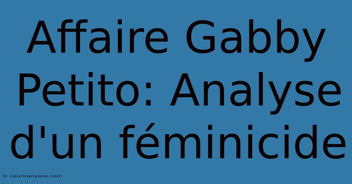 Affaire Gabby Petito: Analyse D'un Féminicide