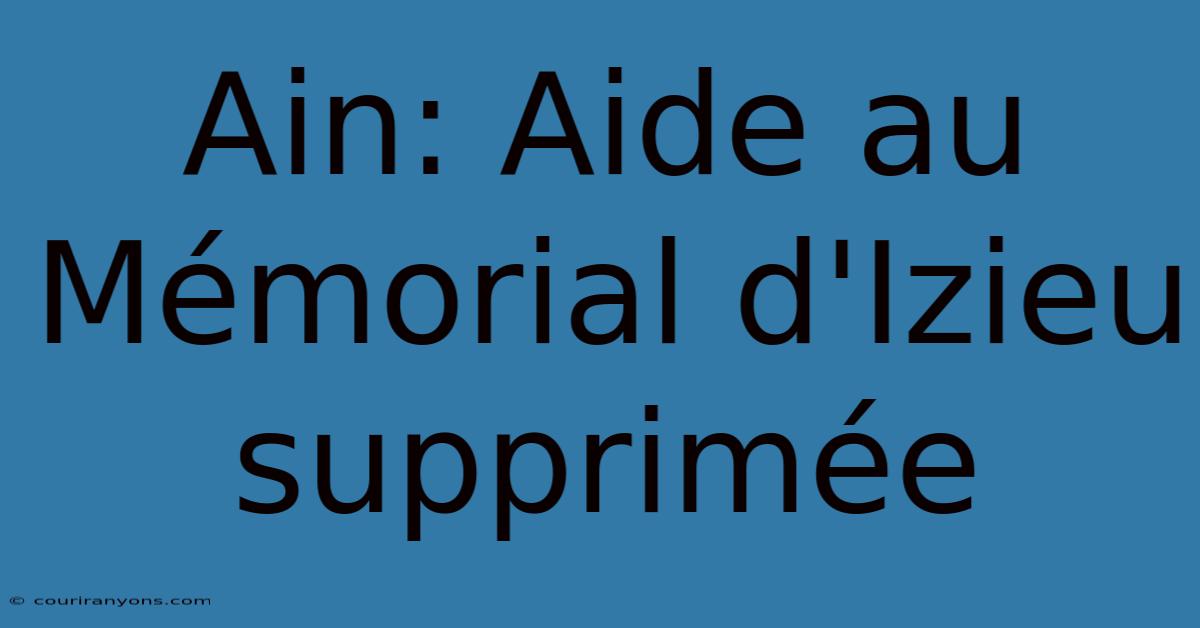 Ain: Aide Au Mémorial D'Izieu Supprimée