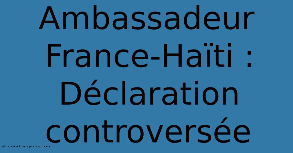 Ambassadeur France-Haïti : Déclaration Controversée