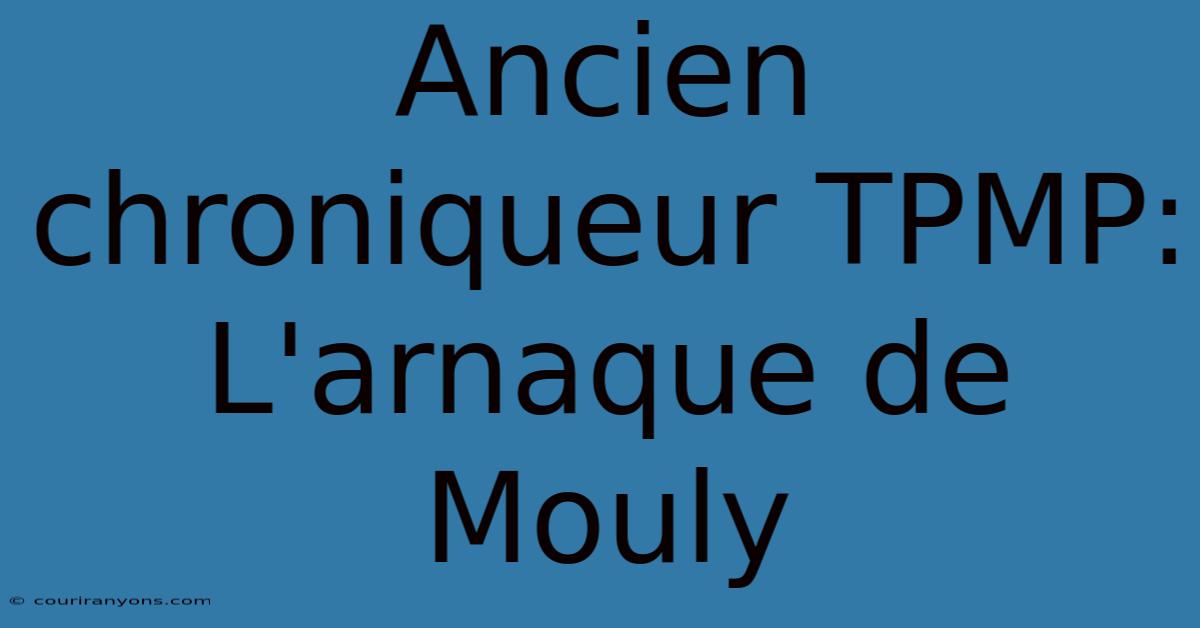 Ancien Chroniqueur TPMP: L'arnaque De Mouly