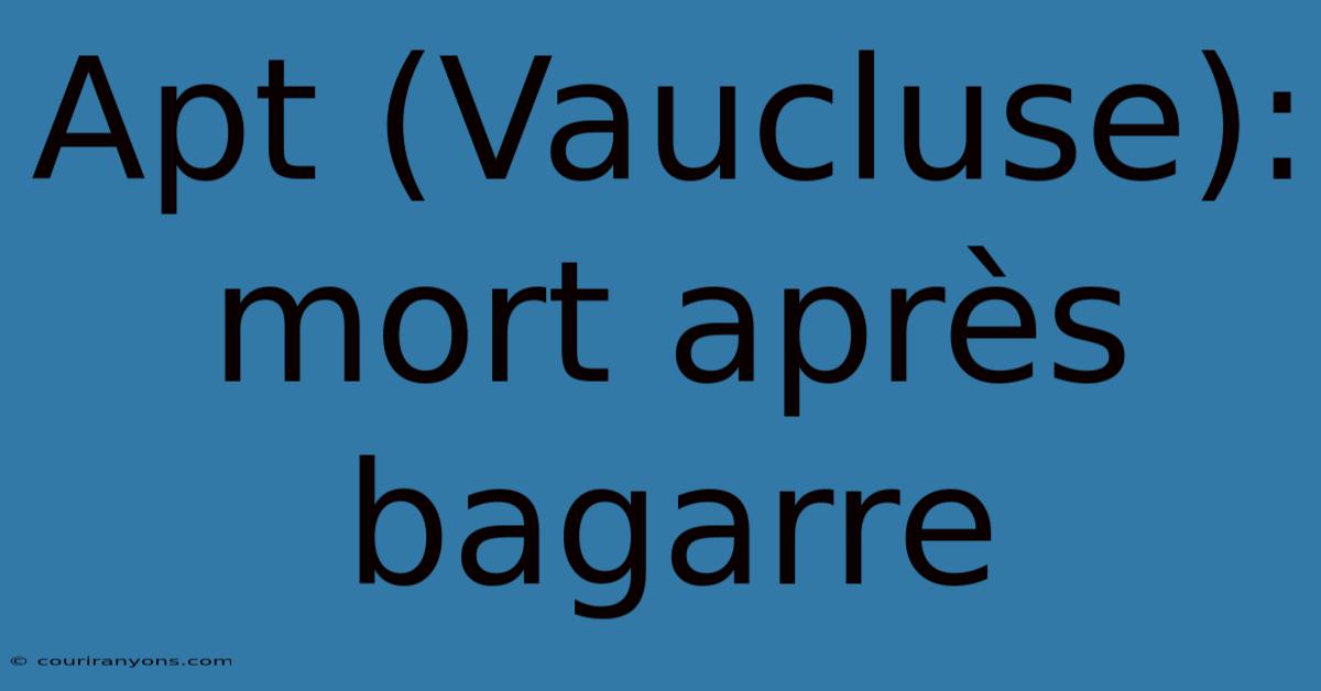 Apt (Vaucluse): Mort Après Bagarre