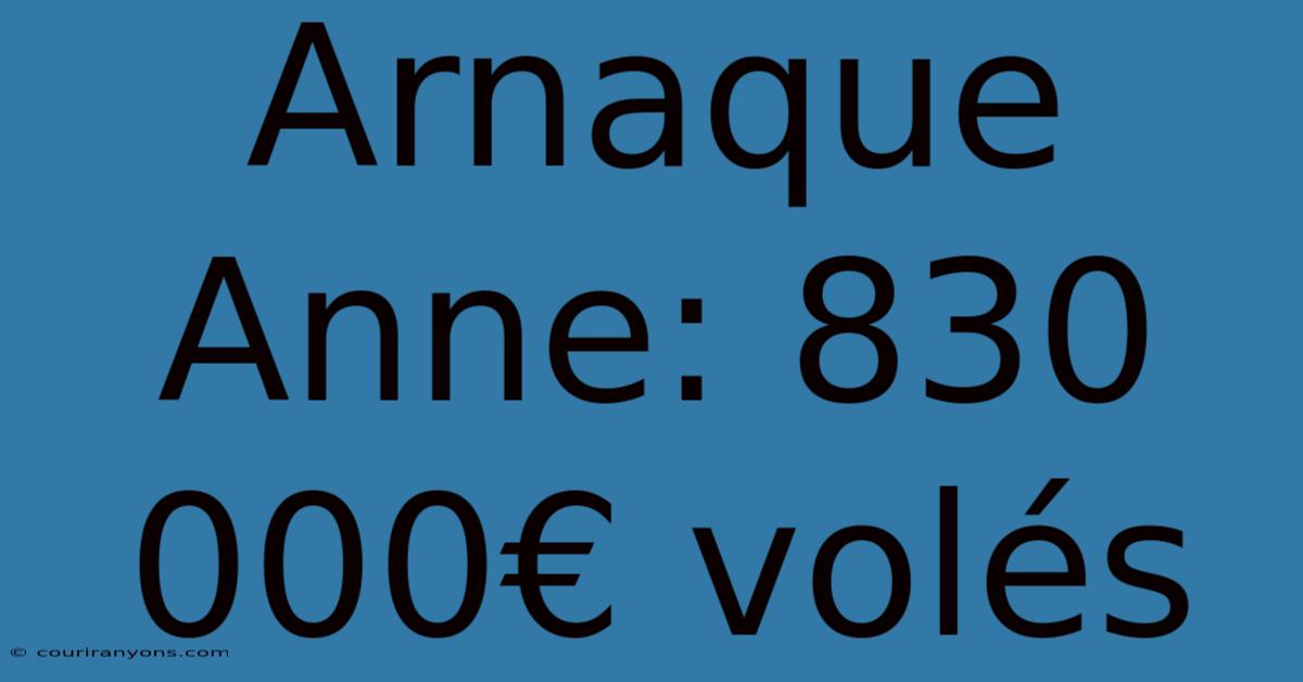 Arnaque Anne: 830 000€ Volés