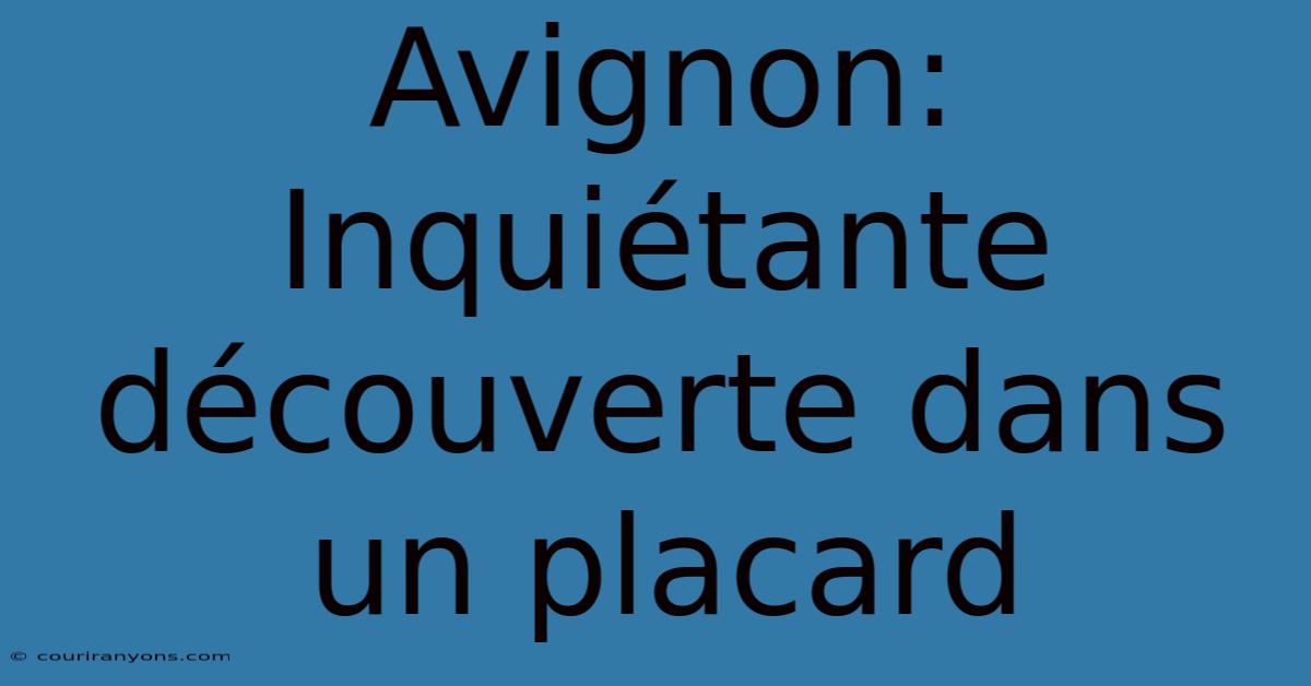 Avignon: Inquiétante Découverte Dans Un Placard