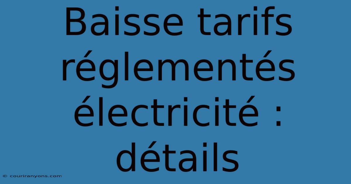 Baisse Tarifs Réglementés Électricité : Détails