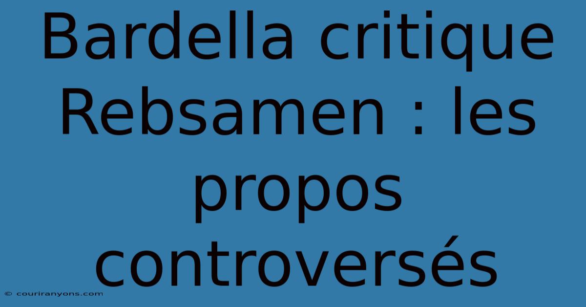 Bardella Critique Rebsamen : Les Propos Controversés