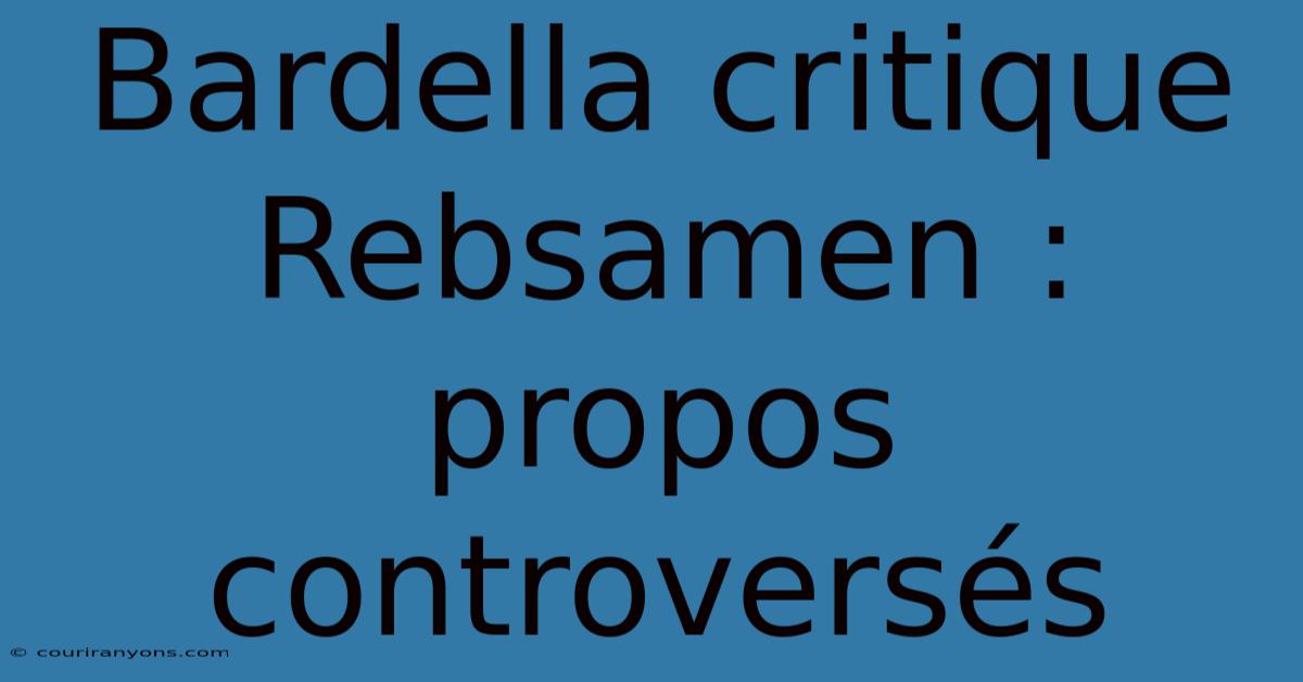 Bardella Critique Rebsamen : Propos Controversés