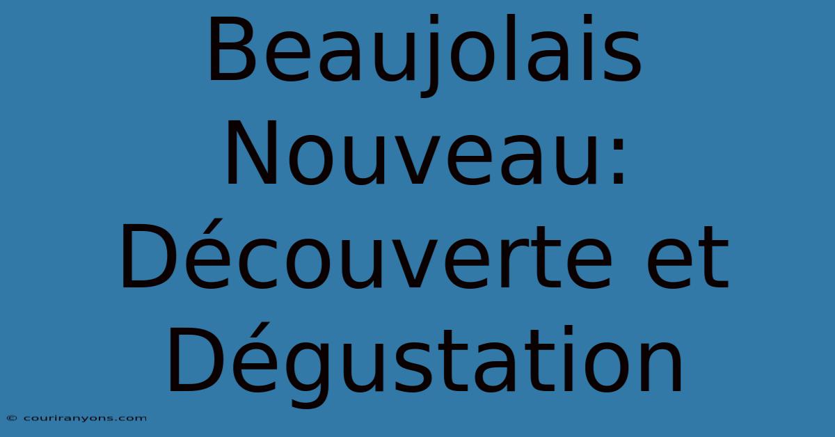 Beaujolais Nouveau: Découverte Et Dégustation