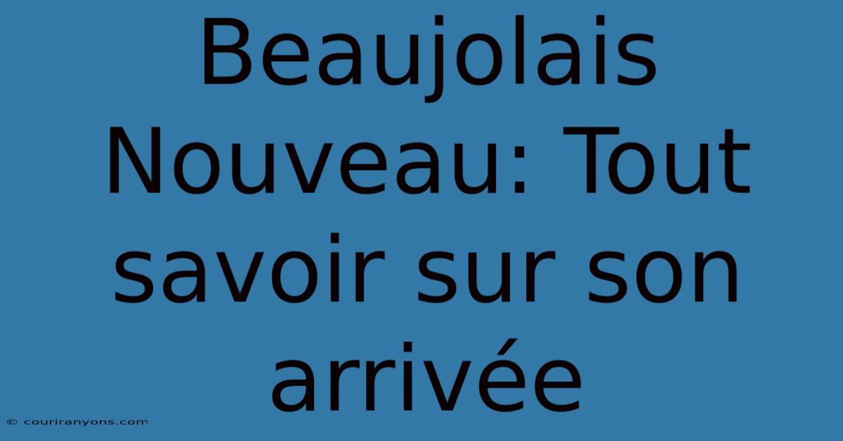 Beaujolais Nouveau: Tout Savoir Sur Son Arrivée