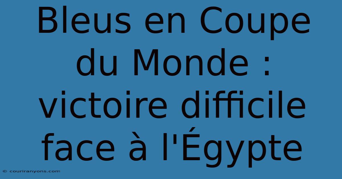 Bleus En Coupe Du Monde : Victoire Difficile Face À L'Égypte