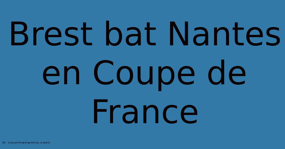 Brest Bat Nantes En Coupe De France