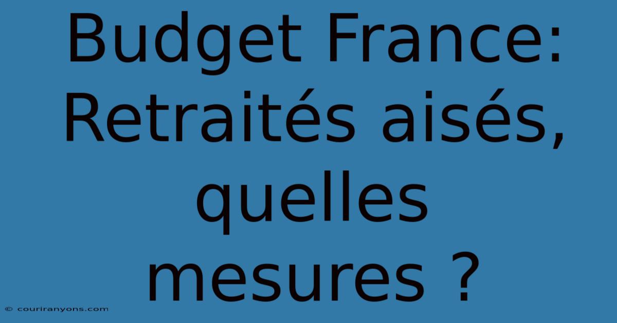 Budget France: Retraités Aisés, Quelles Mesures ?