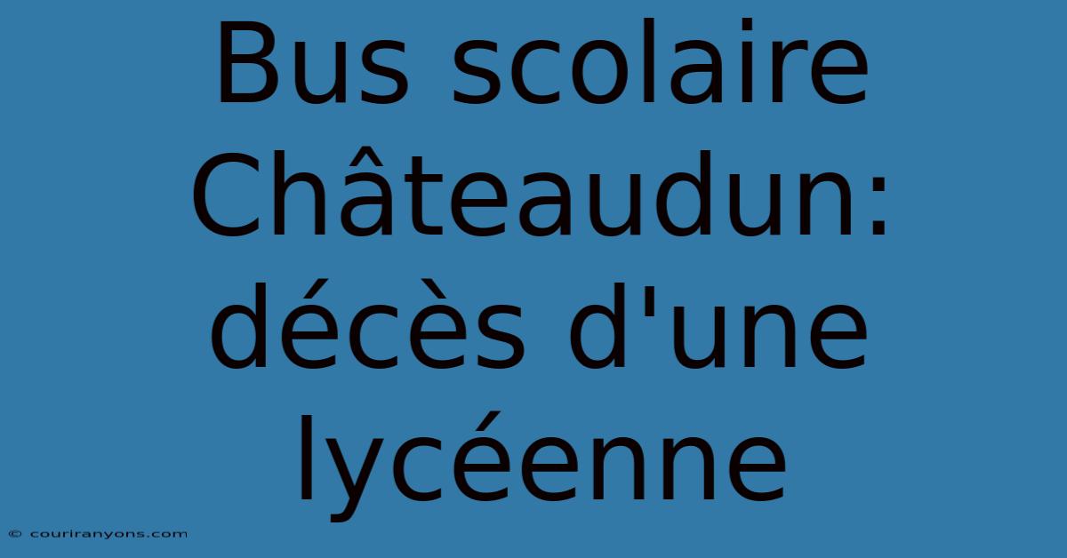 Bus Scolaire Châteaudun: Décès D'une Lycéenne