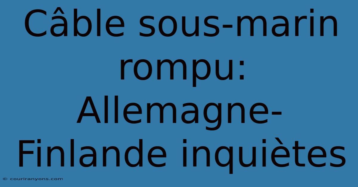 Câble Sous-marin Rompu: Allemagne-Finlande Inquiètes