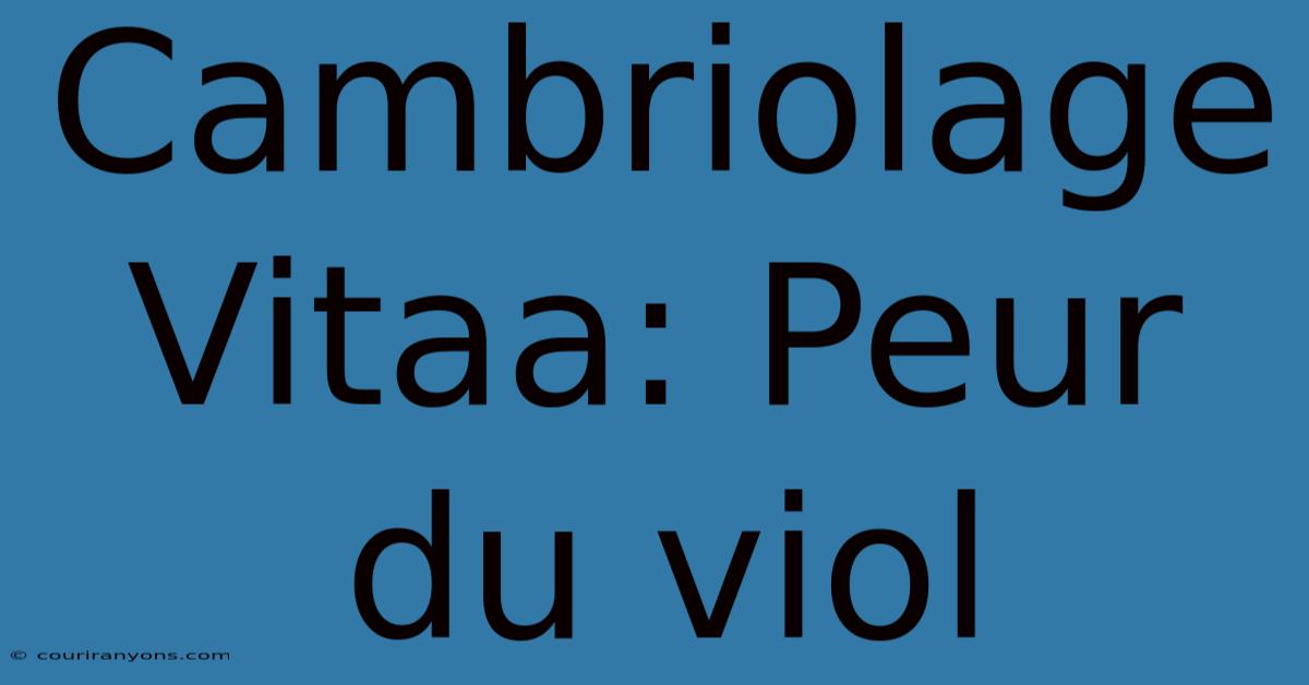 Cambriolage Vitaa: Peur Du Viol