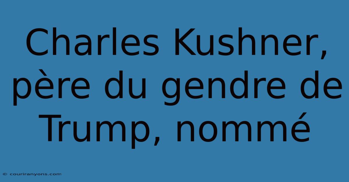 Charles Kushner, Père Du Gendre De Trump, Nommé