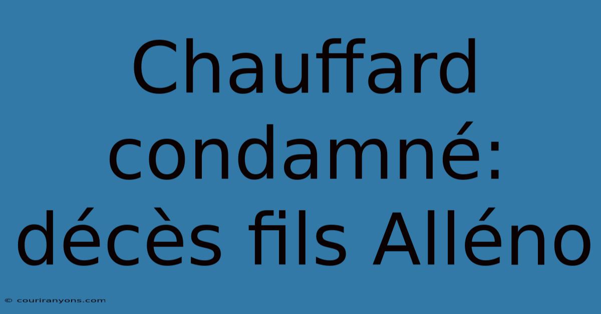 Chauffard Condamné: Décès Fils Alléno