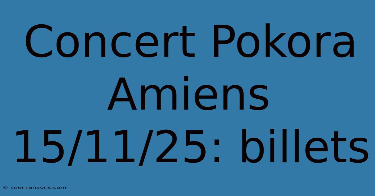 Concert Pokora Amiens 15/11/25: Billets