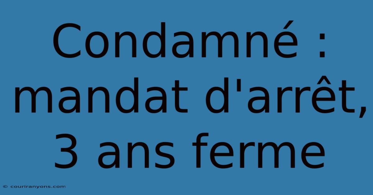 Condamné : Mandat D'arrêt, 3 Ans Ferme