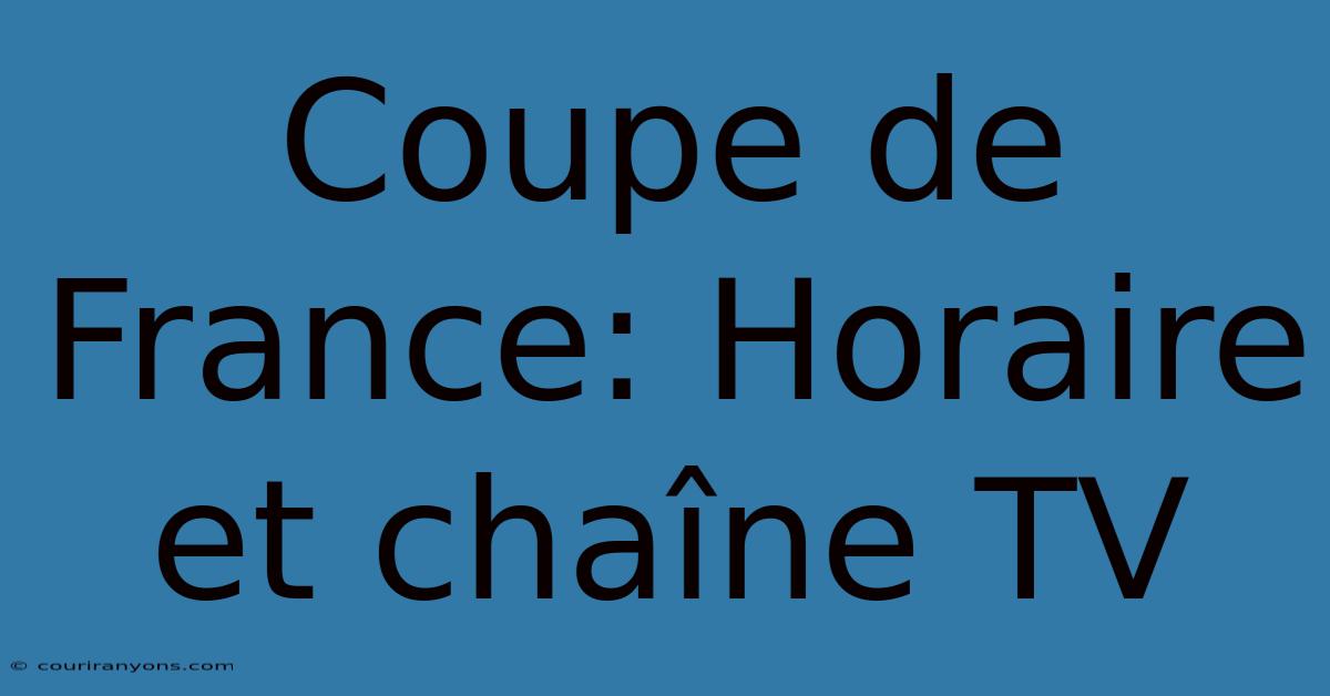 Coupe De France: Horaire Et Chaîne TV