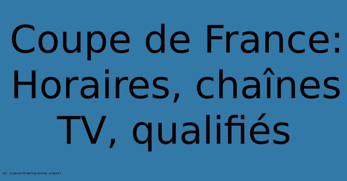 Coupe De France: Horaires, Chaînes TV, Qualifiés