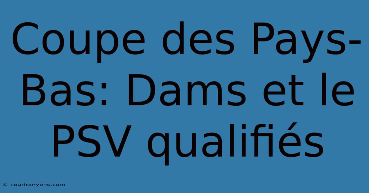 Coupe Des Pays-Bas: Dams Et Le PSV Qualifiés