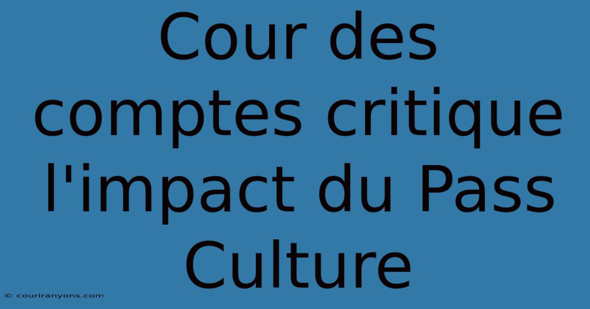 Cour Des Comptes Critique L'impact Du Pass Culture