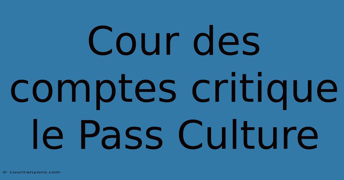 Cour Des Comptes Critique Le Pass Culture