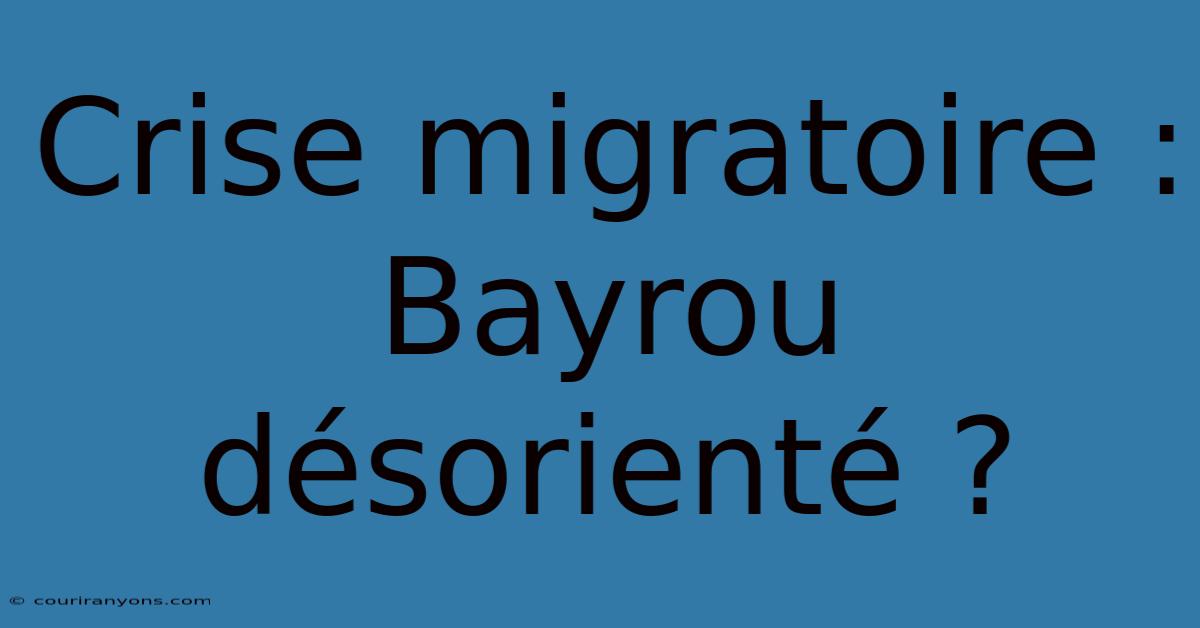 Crise Migratoire : Bayrou Désorienté ?