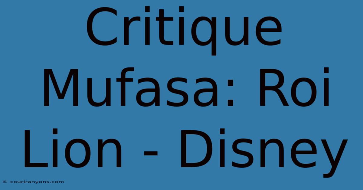 Critique Mufasa: Roi Lion - Disney