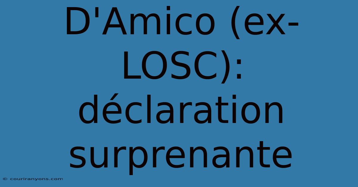 D'Amico (ex-LOSC):  Déclaration Surprenante
