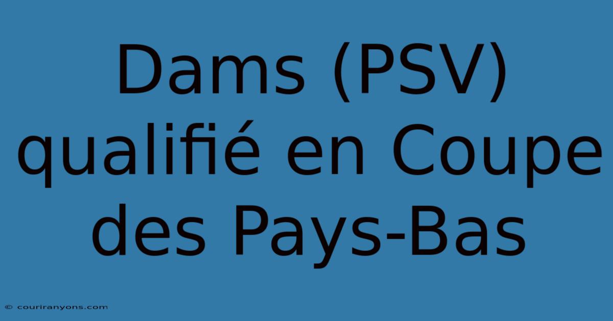 Dams (PSV) Qualifié En Coupe Des Pays-Bas