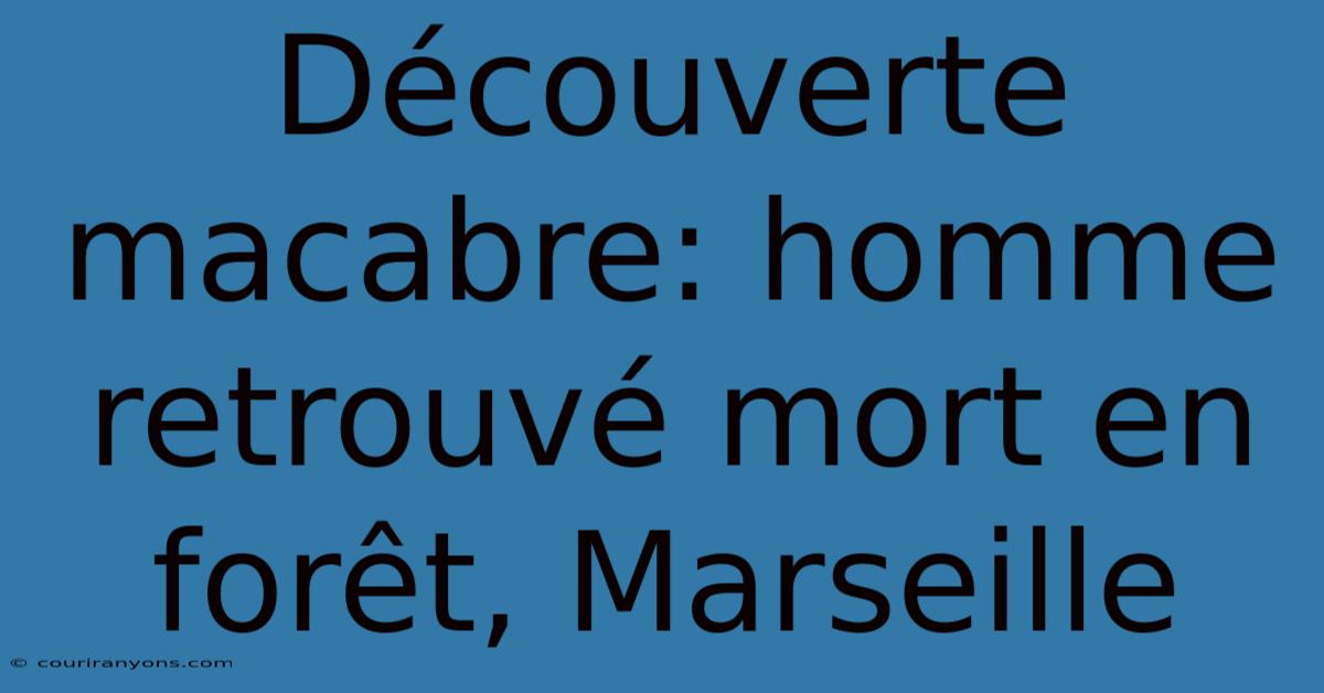 Découverte Macabre: Homme Retrouvé Mort En Forêt, Marseille