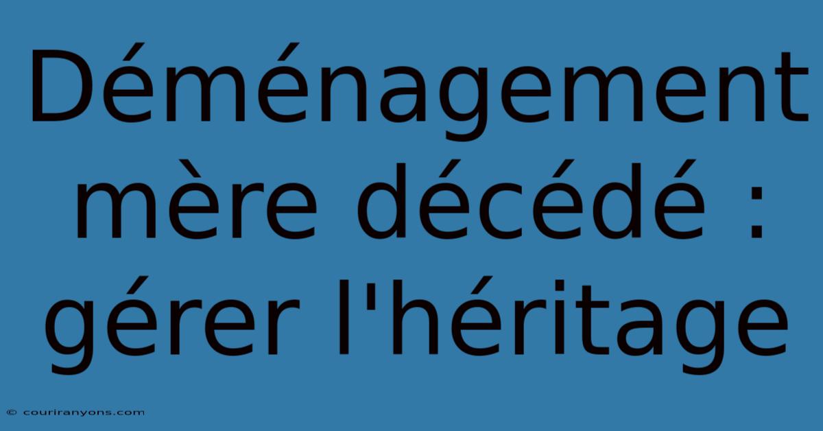 Déménagement Mère Décédé : Gérer L'héritage