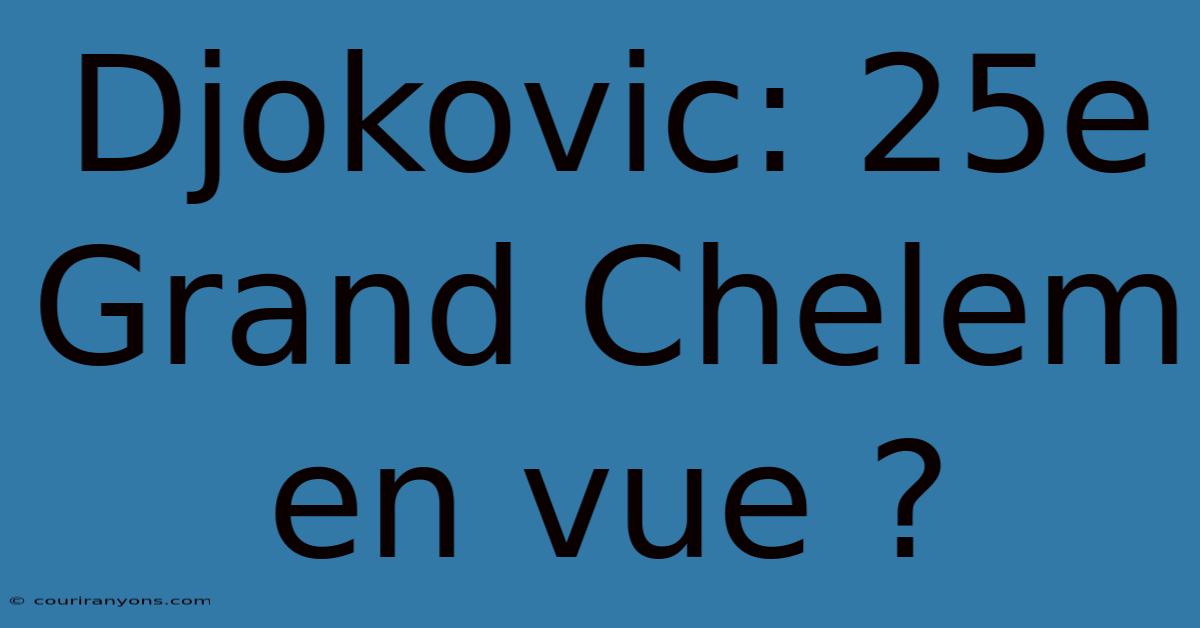 Djokovic: 25e Grand Chelem En Vue ?