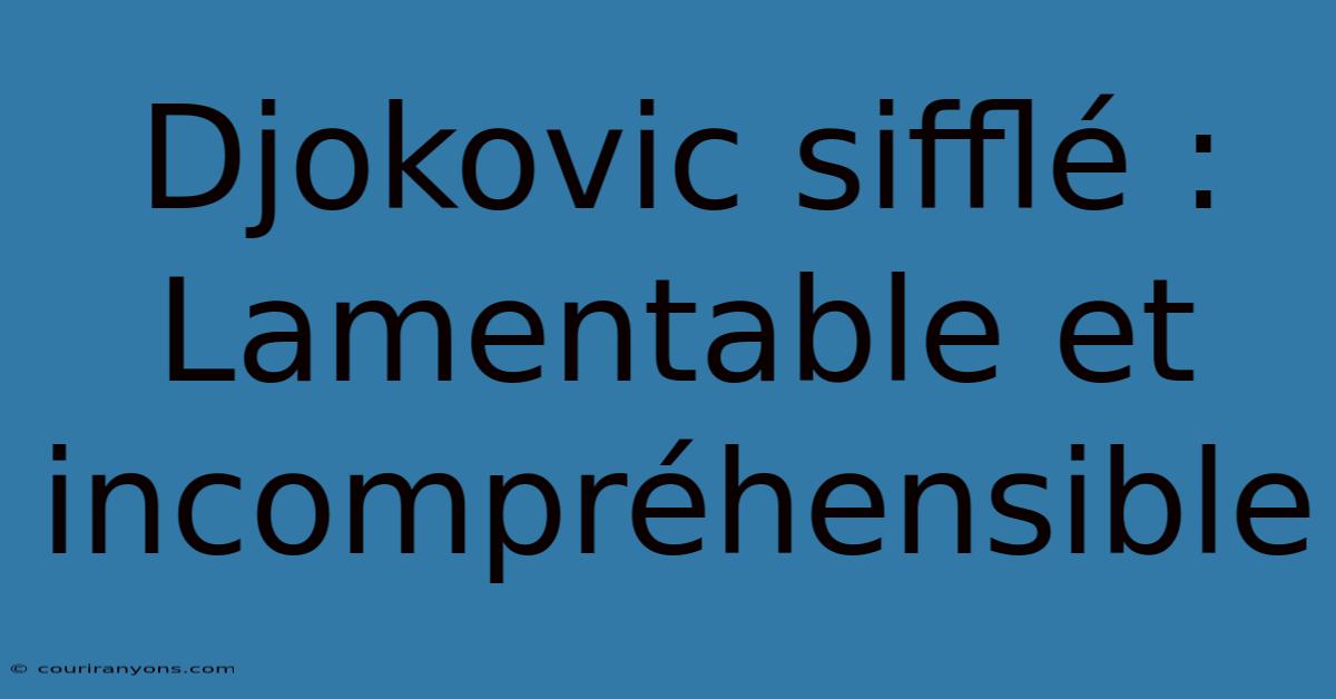 Djokovic Sifflé : Lamentable Et Incompréhensible