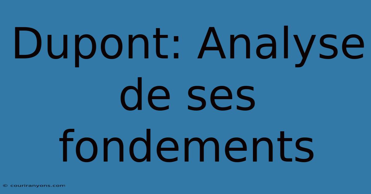 Dupont: Analyse De Ses Fondements