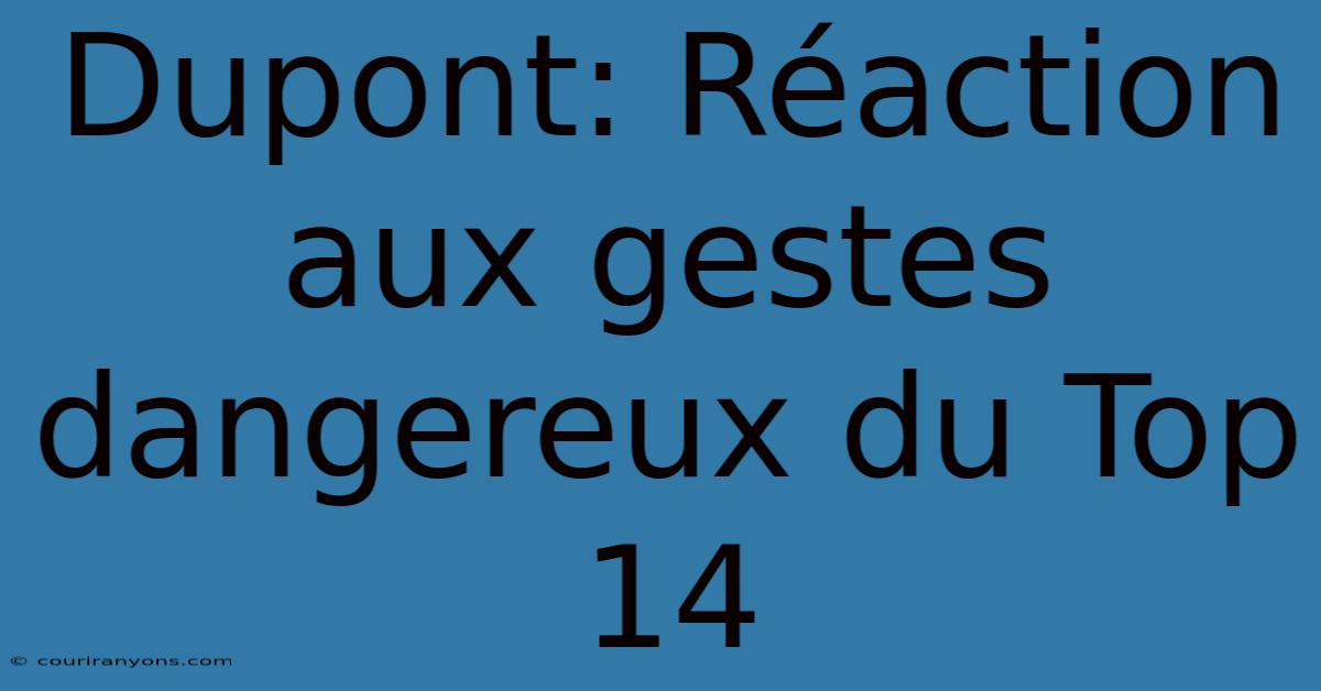 Dupont: Réaction Aux Gestes Dangereux Du Top 14