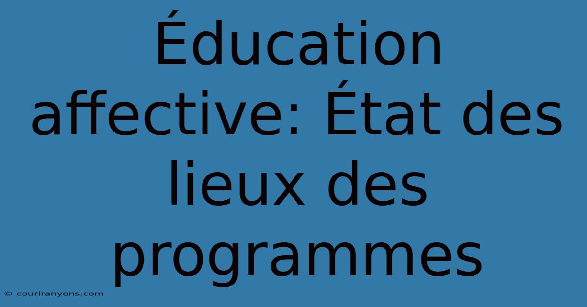 Éducation Affective: État Des Lieux Des Programmes