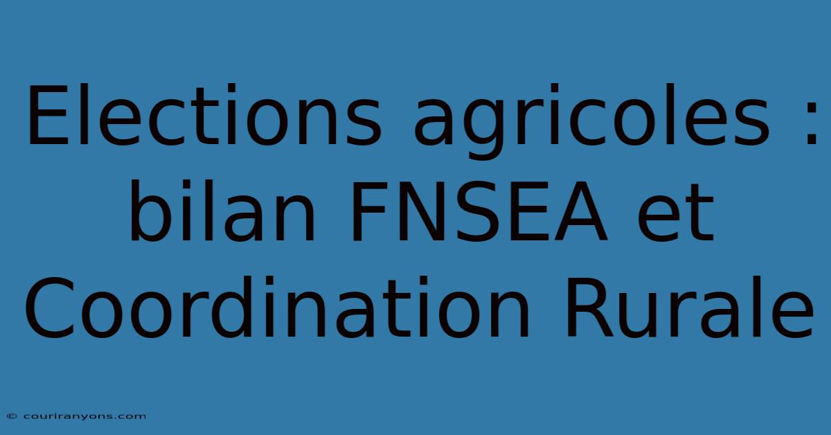 Elections Agricoles : Bilan FNSEA Et Coordination Rurale