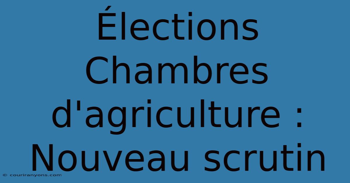 Élections Chambres D'agriculture : Nouveau Scrutin