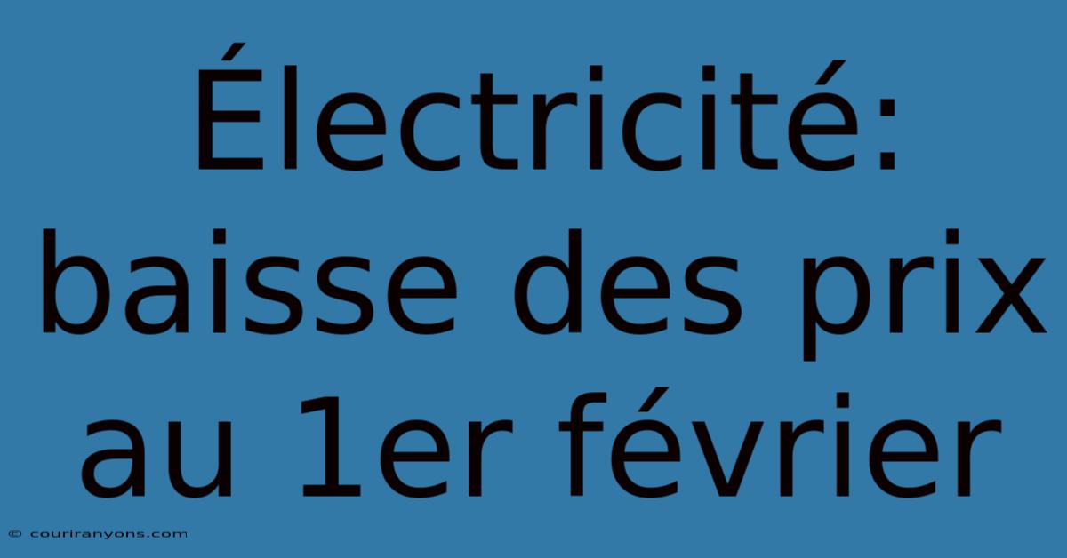 Électricité: Baisse Des Prix Au 1er Février