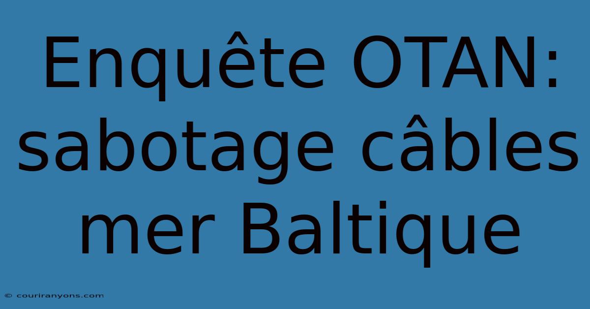 Enquête OTAN: Sabotage Câbles Mer Baltique