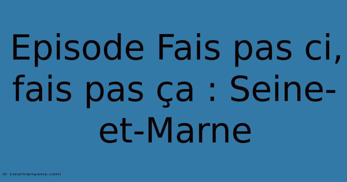 Episode Fais Pas Ci, Fais Pas Ça : Seine-et-Marne