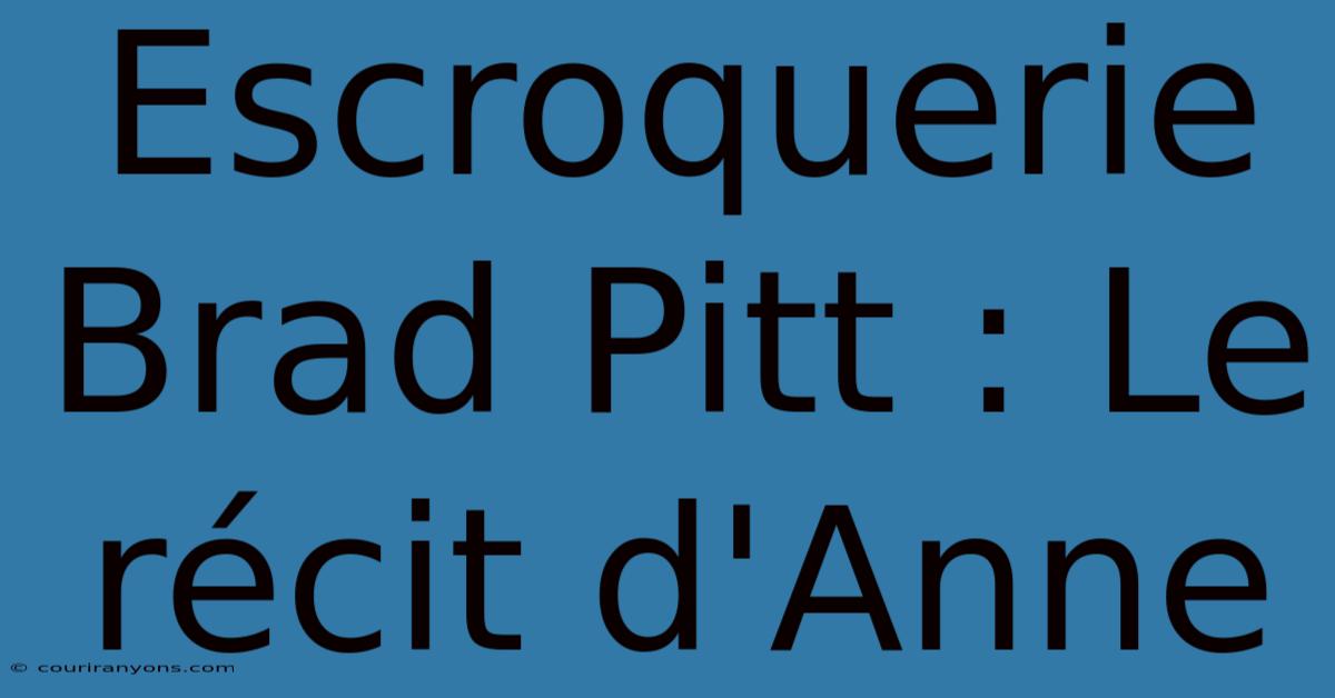 Escroquerie Brad Pitt : Le Récit D'Anne